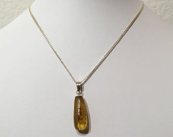 Authentic Dominican Handmade Amber Tear Drop Pendant Necklace in 925 Silver