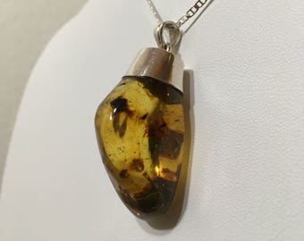 Authentic Dominican Handmade Amber Pendant Necklace in 925 Silver