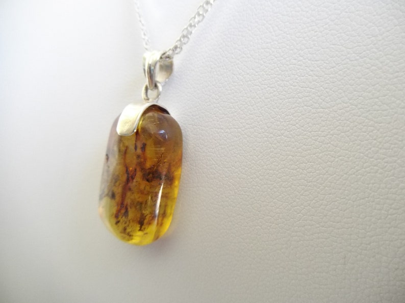 Genuine Dominican Baguette Amber Pendant 925 Silver image 2