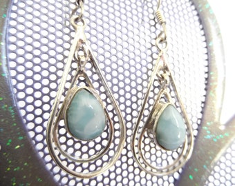 Unique Dominican Larimar Pear Earrings 925 Silver