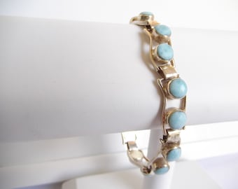 Genuine Dominican Larimar Round Bracelet 925 Silver