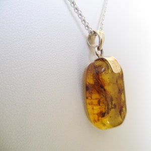 Genuine Dominican Baguette Amber Pendant 925 Silver image 1