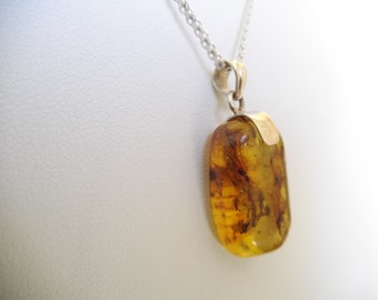 Genuine Dominican Baguette Amber Pendant 925 Silver