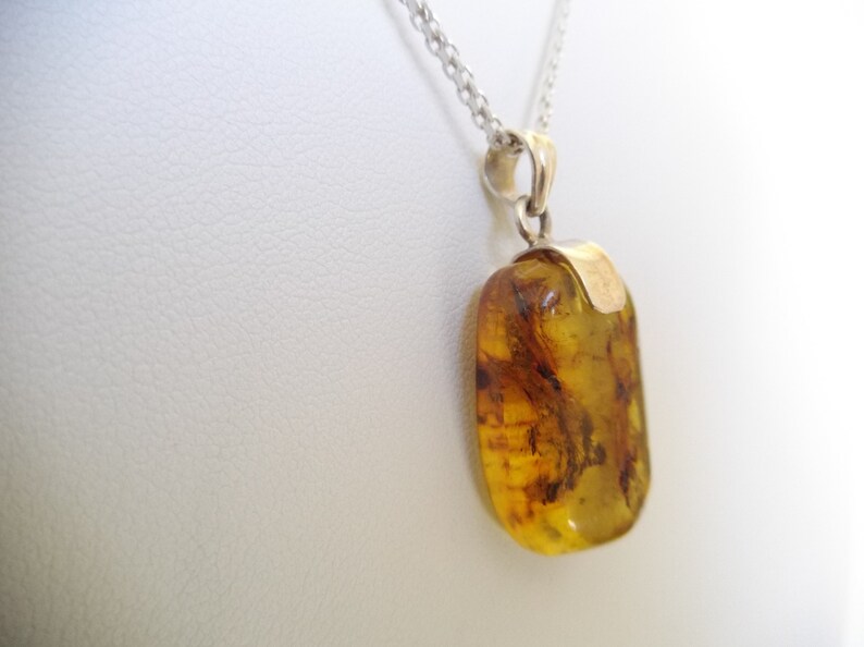 Genuine Dominican Baguette Amber Pendant 925 Silver image 1