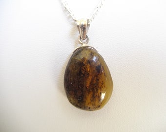 Unique Dominican  Amber Pear Pendant 925 Silver