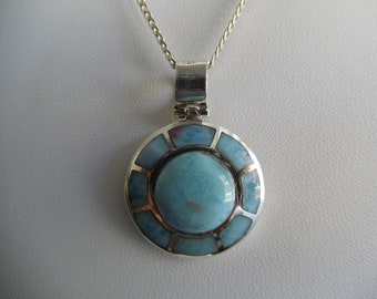 Authentic Round Larimar Pendant 925 Silver