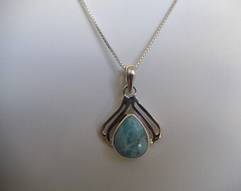 Authentic Larimar Pear Pendant 925 Silver