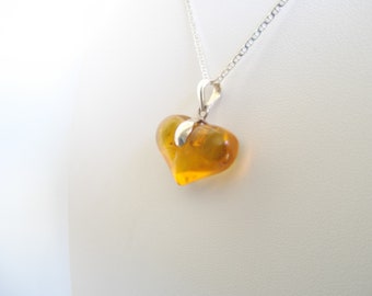 Authentic Small Heart Amber Pendant 925 Silver