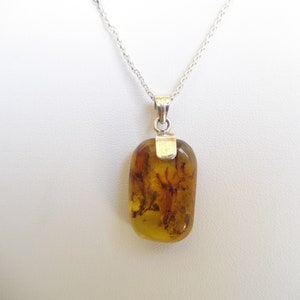 Genuine Dominican Baguette Amber Pendant 925 Silver image 3