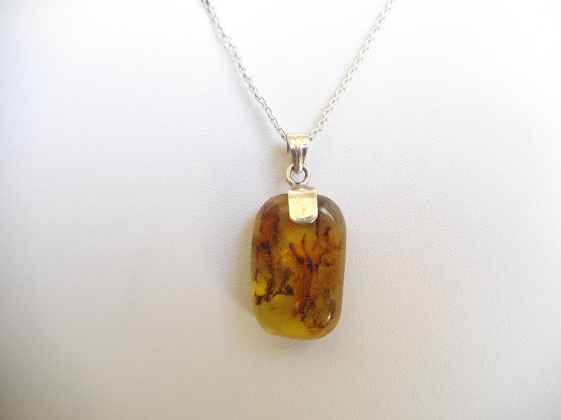 Genuine Dominican Baguette Amber Pendant 925 Silver image 3