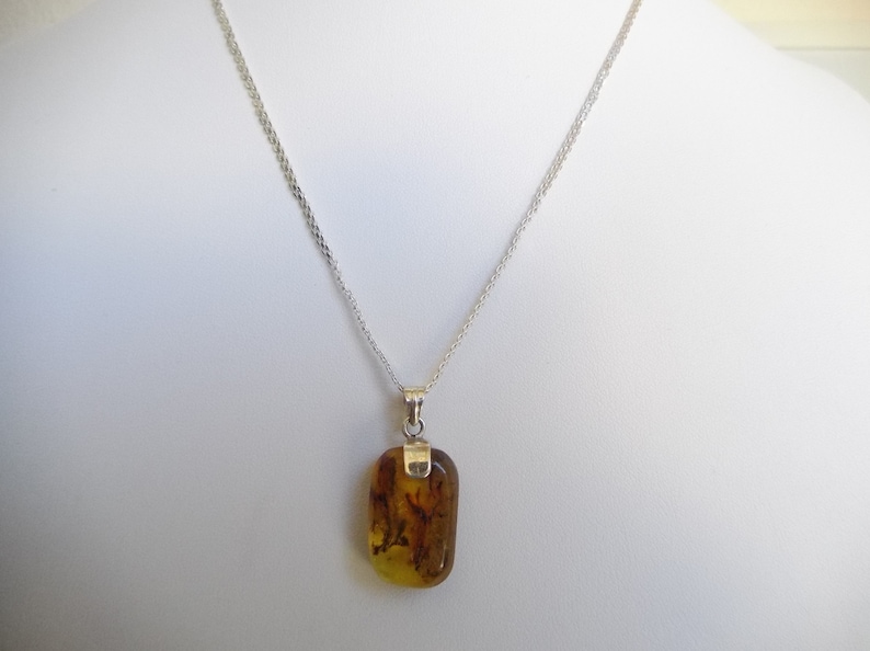 Genuine Dominican Baguette Amber Pendant 925 Silver image 4