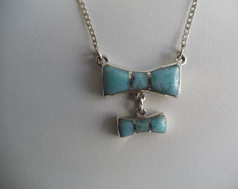 Authentic Double Bow Larimar Necklace 925 Silver