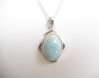 Authentic Dominican Larimar Oval Pendant 925 Silver