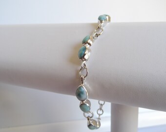 Authentic Dominican Larimar Double Pear Bracelet 925 Silver