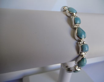 Genuine Pear&Square Larimar Bracelet 925 Silver