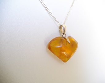 Authentic Amber Heart Pendant 925 Silver