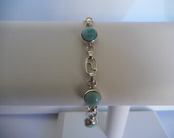 Genuine Chain&Circle Larimar Bracelet 925 Silver