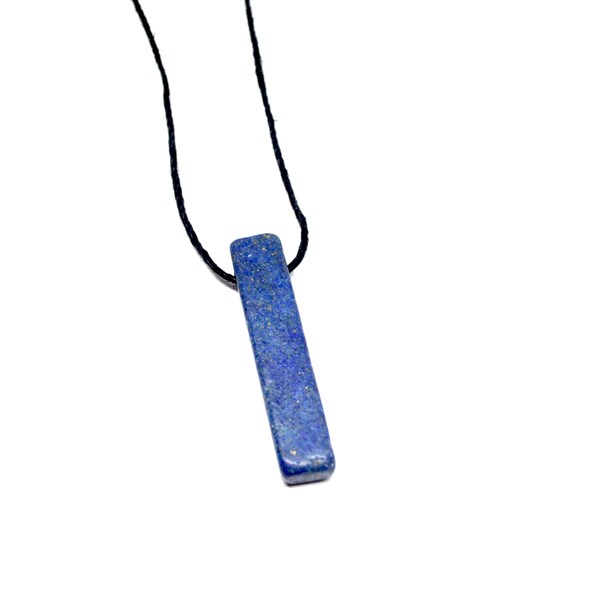 Lapis Lazuli Pendant on a Natural Hemp Cord, Lapis Lazuli Stick Necklace, Unisex Lapis Lazuli Pendant for Men, Women, Children