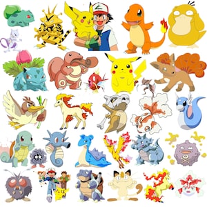 May include: A colorful illustration featuring various Pokemon characters, including Pikachu, Charmander, Bulbasaur, Squirtle, and many more. The characters are depicted in a variety of poses and expressions, showcasing their unique designs and personalities.