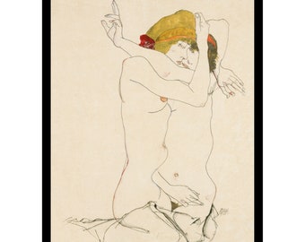 Egon Schiele Zwei Frauen umarmen sich Digitaldruck