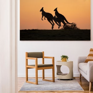 Kangaroo Family in the Sunset - Australian Wildlife Photography - Nature Wall Art - Kangaroo Photo Print - Stretched Canvas - Poster