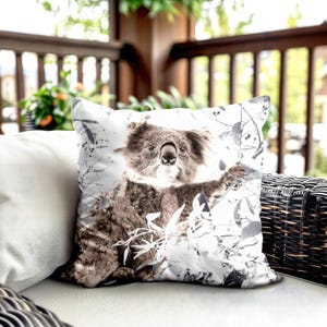Koala Cushion Cover - Gum Tree Home - Australian Wildlife - Square Cushion - Koala Gift - Nature Print - Neutral Tone - Australian Gift
