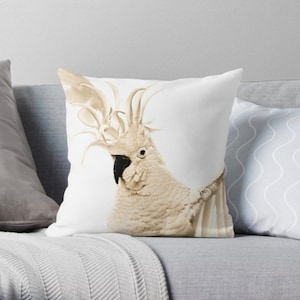 Housse de coussin cacatoès - Sulphur-Crested - Oiseau australien - Faune - Oiseau indigène - Décoratif - Ton neutre - Grand cadeau - Nouveau