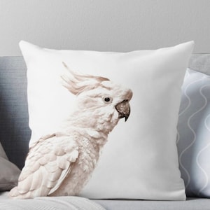 Housse de coussin cacatoès - oiseau australien - faune indigène - coussin oiseau - décoratif, double face - ton neutre