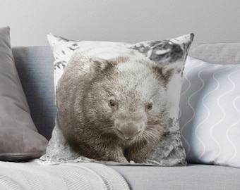 Wombat Cushion Cover - Burrow Home - Australian Wildlife - Nature- Wildlife Design - Square - Neutral Tone - Nature Lovers - Australia