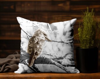 Kookaburra Cushion Design - Australian Bird - Native Wildlife - Double-sided - Decorative - Neutral Tone