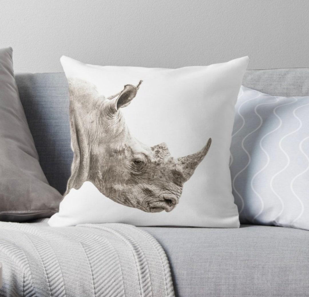 Rhino Cushion Cover African Wildlife Square Cushion Etsy 日本