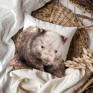 Wombat Cushion Cover - Australian Wildlife Print - Wombat Decor - Square, Double-Sided, Neutral-Toned Cushion design - Animal Lovers Gifts