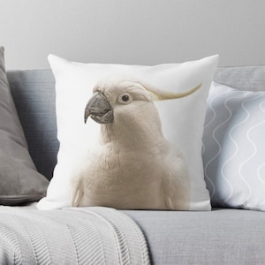 Housse de coussin de cacatoès - Oiseau australien - Faune indigène - Coussin d’oiseau - Coussin double face aux tons neutres - Cadeau nature