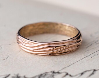 Mens engagement ring Iko, 14k solid gold ring, mens wedding band, nature inspired twig and branch ring, rose white gold jewelry