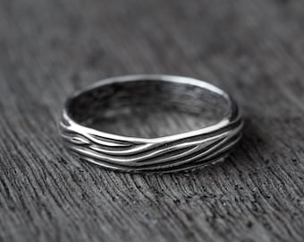 Sterling silver mens engagement ring "Iko", wedding band, nature inspired twig branch ring, mens black silver jewelry