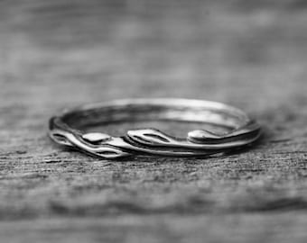 Sterling silver ring "Juu" wedding matching band, nature inspired twig branch ring, leaf floral jewelry
