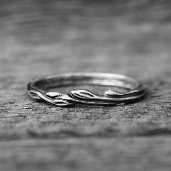 Sterling silver ring "Juu" wedding matching band, nature inspired twig branch ring, leaf floral jewelry