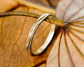 Twig wedding band Koya, thin engagement gold ring, nature jewelry, tree textured band, gift for women