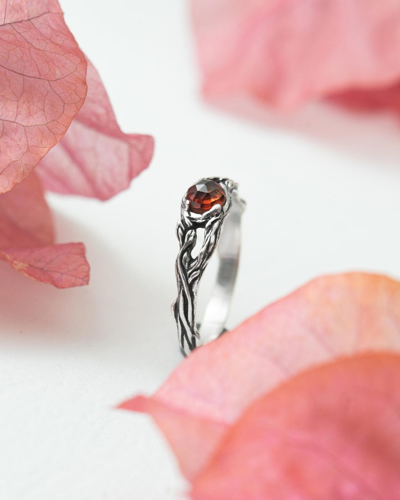 Garnet ring Iya, engagement ring, sterling silver ring, gift for her, gift for women birthstone ring, nature jewelry dainty friendship ring image 6