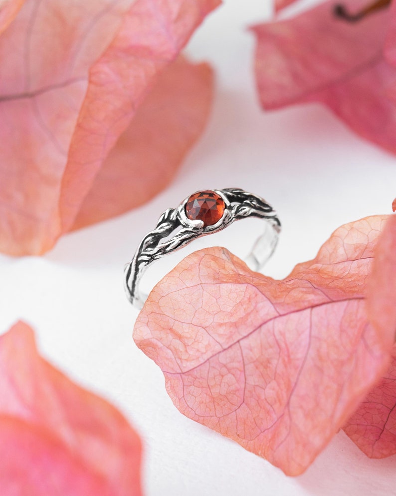 Garnet ring Iya, engagement ring, sterling silver ring, gift for her, gift for women birthstone ring, nature jewelry dainty friendship ring image 7