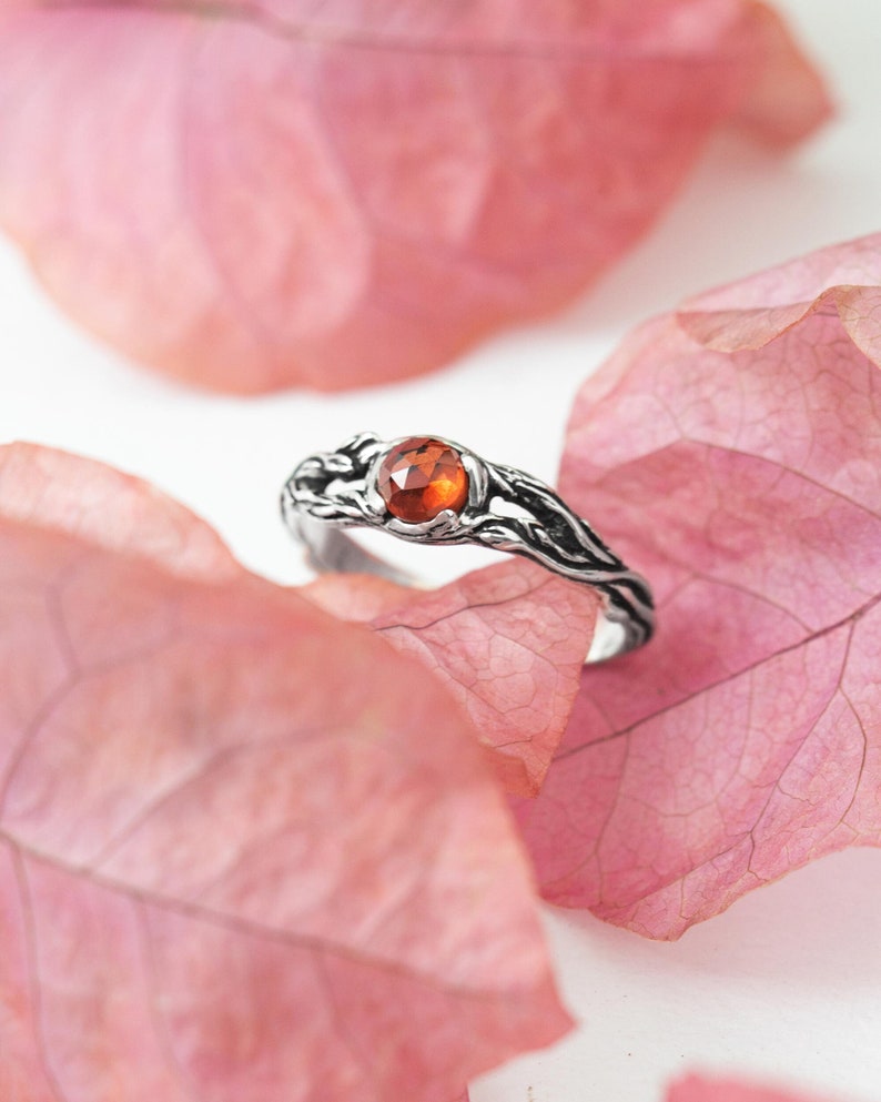 Garnet ring Iya, engagement ring, sterling silver ring, gift for her, gift for women birthstone ring, nature jewelry dainty friendship ring image 1