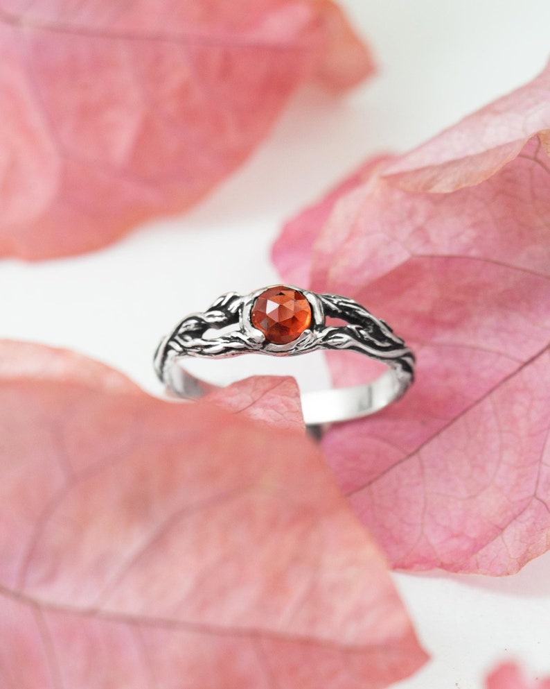 Garnet ring Iya, engagement ring, sterling silver ring, gift for her, gift for women birthstone ring, nature jewelry dainty friendship ring image 3