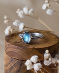 Labradorite engagement ring “Anuu”, sterling silver leaf ring, nature jewelry, twig branch ring with natural blue gemstone product logo
