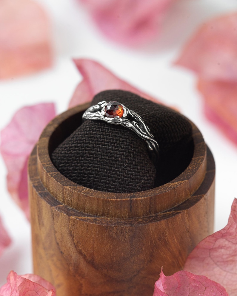 Garnet ring Iya, engagement ring, sterling silver ring, gift for her, gift for women birthstone ring, nature jewelry dainty friendship ring image 9