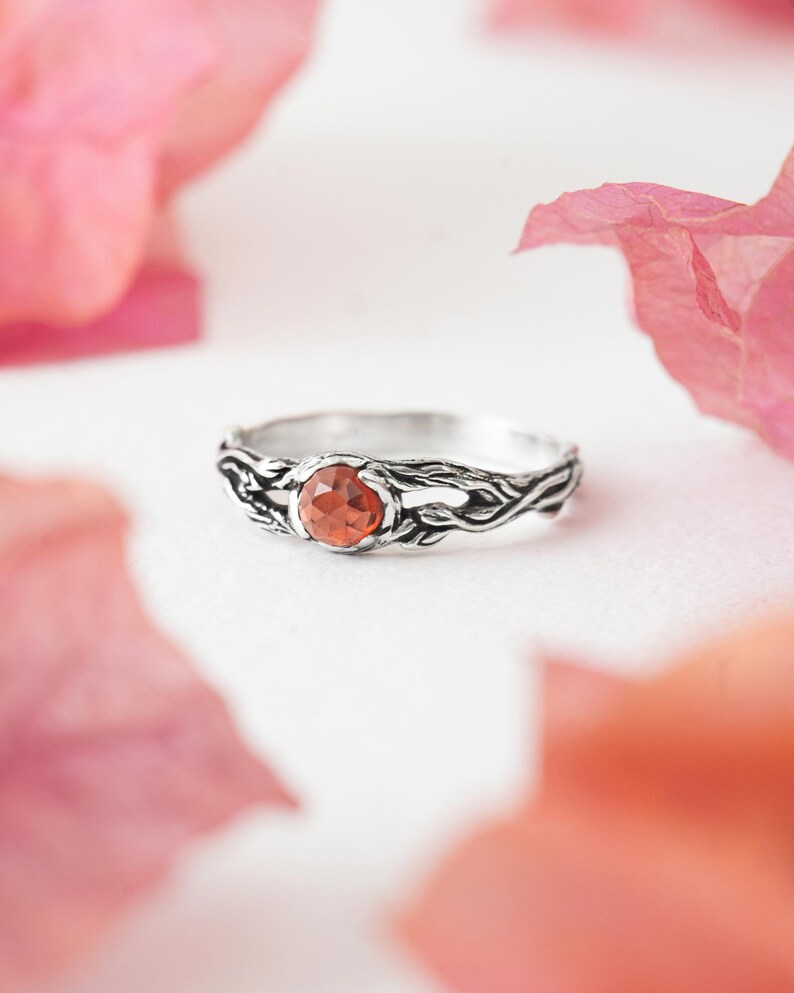 Garnet ring Iya, engagement ring, sterling silver ring, gift for her, gift for women birthstone ring, nature jewelry dainty friendship ring image 4