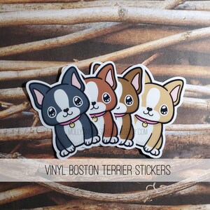 Süße Kawaii Schwarz Braun Rot Boston Terrier Hund Glänzende gestanzte Vinylaufkleber