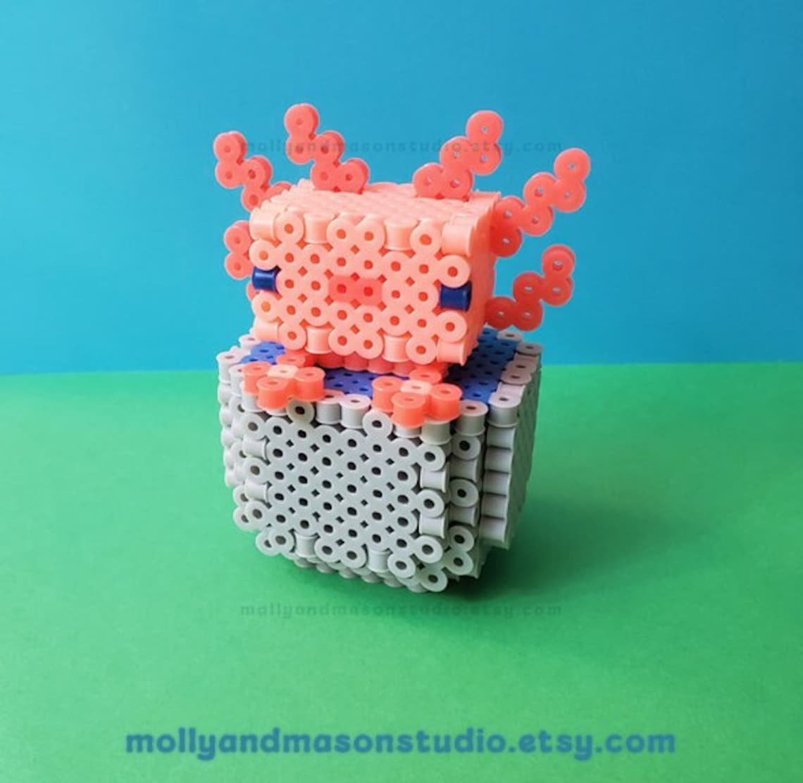 DIY 3D Axolotl in A Bucket Melty Fuse Hama Perler Bead Digital Pattern