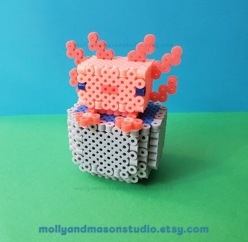 DIY 3D Axolotl in A Bucket Melty Fuse Hama Perler Bead Digital Pattern