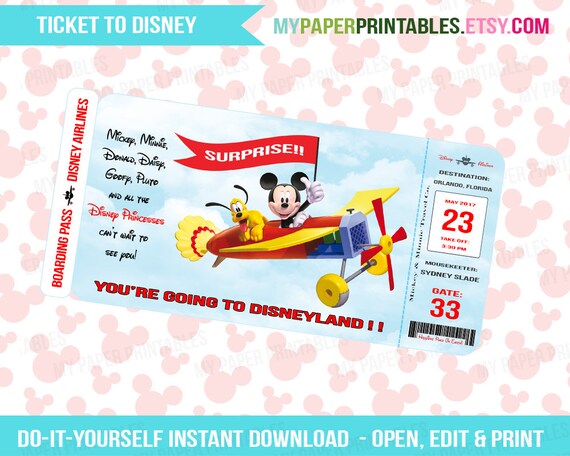 Printable Ticket To Disney DIY Personalize INSTANT DOWNLOAD | Etsy