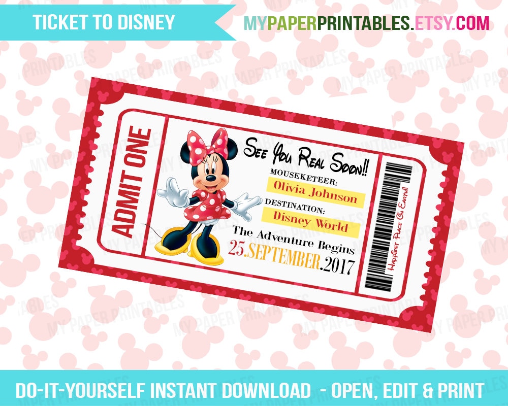 printable ticket to disney diy personalize instant download etsy